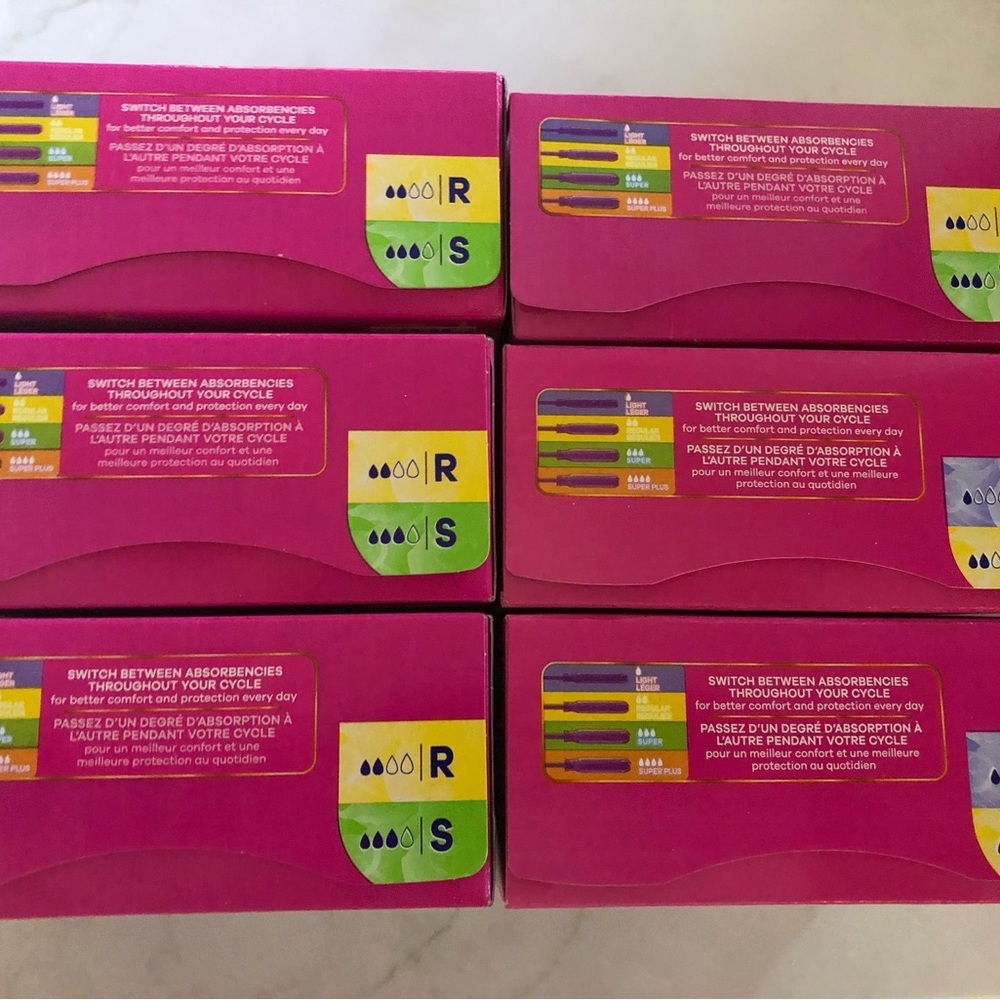 6 Boxes Tampax RADIANT Tampons, Super, Reg & Light.  Total 164. Unopened . A+++ - Picture 2 of 2